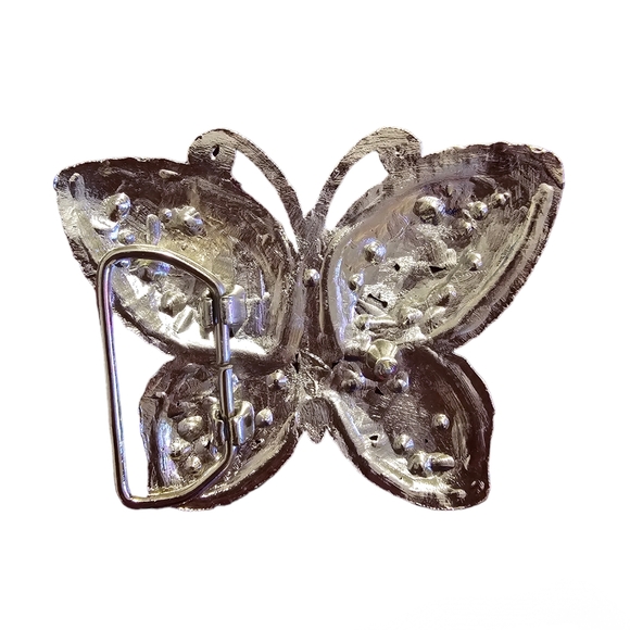 Vintage Multicolored Rhinestone Butterfly Belt Buckle. Silver tone. - Picture 2 of 6